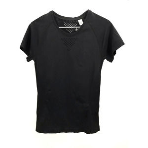 Z by Zella Black Fitted Short Sleeve Laser Cut Shirt Size S